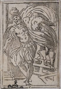 Marte rapisce Agostino Carracci per gelosia (da I funerali d'Agostino Carracci fatto in Bologna sua patria da gl'incamminati Accademici, Bologna, Benacci, 1603)